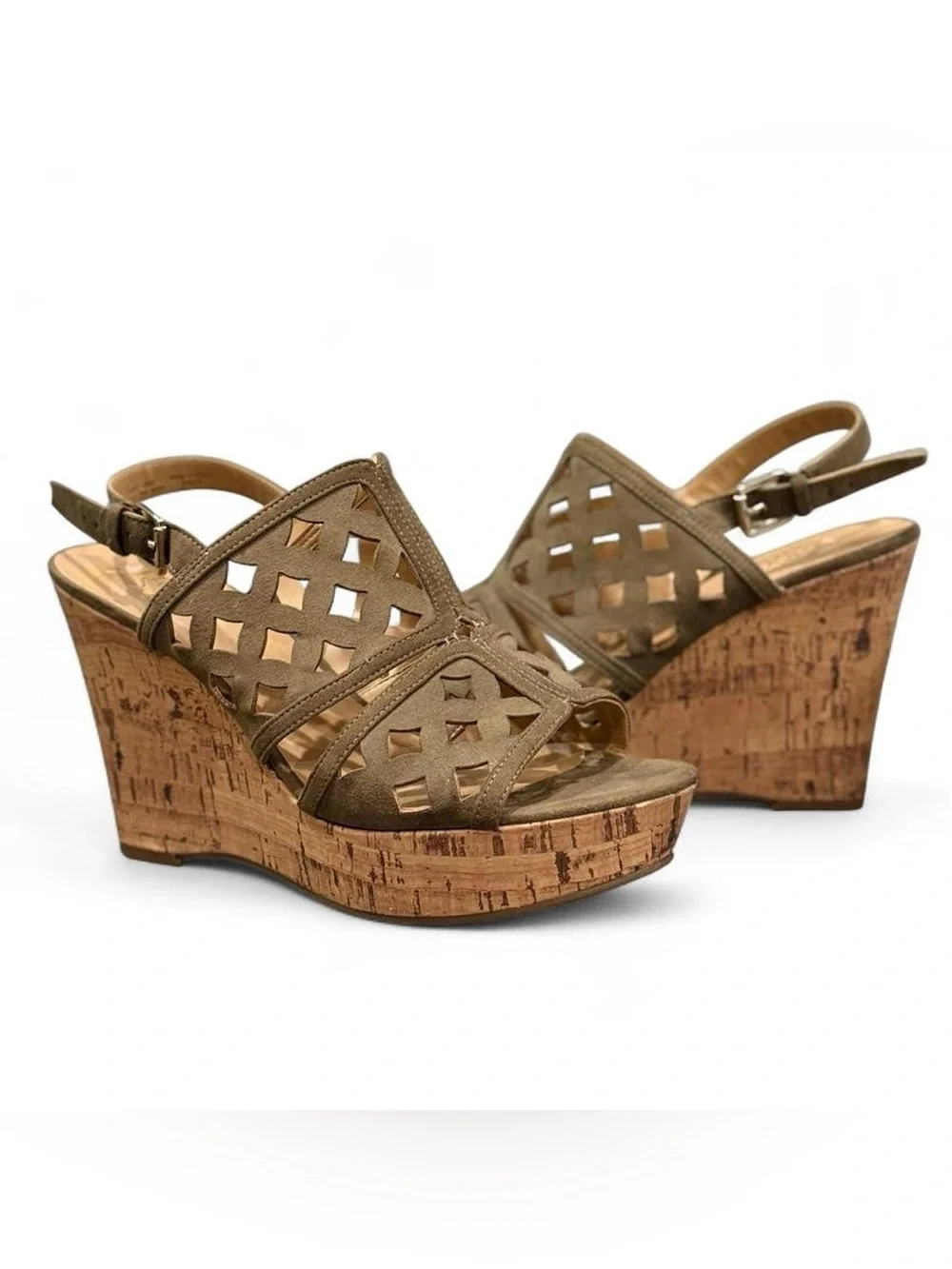 Women’s Green Suede Cutout Wedge Sandals